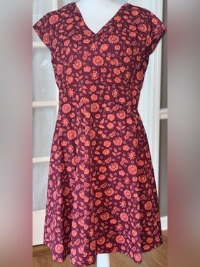 Mata Traders Burgundy Floral Faux Wrap Cotton Dress Pockets XL